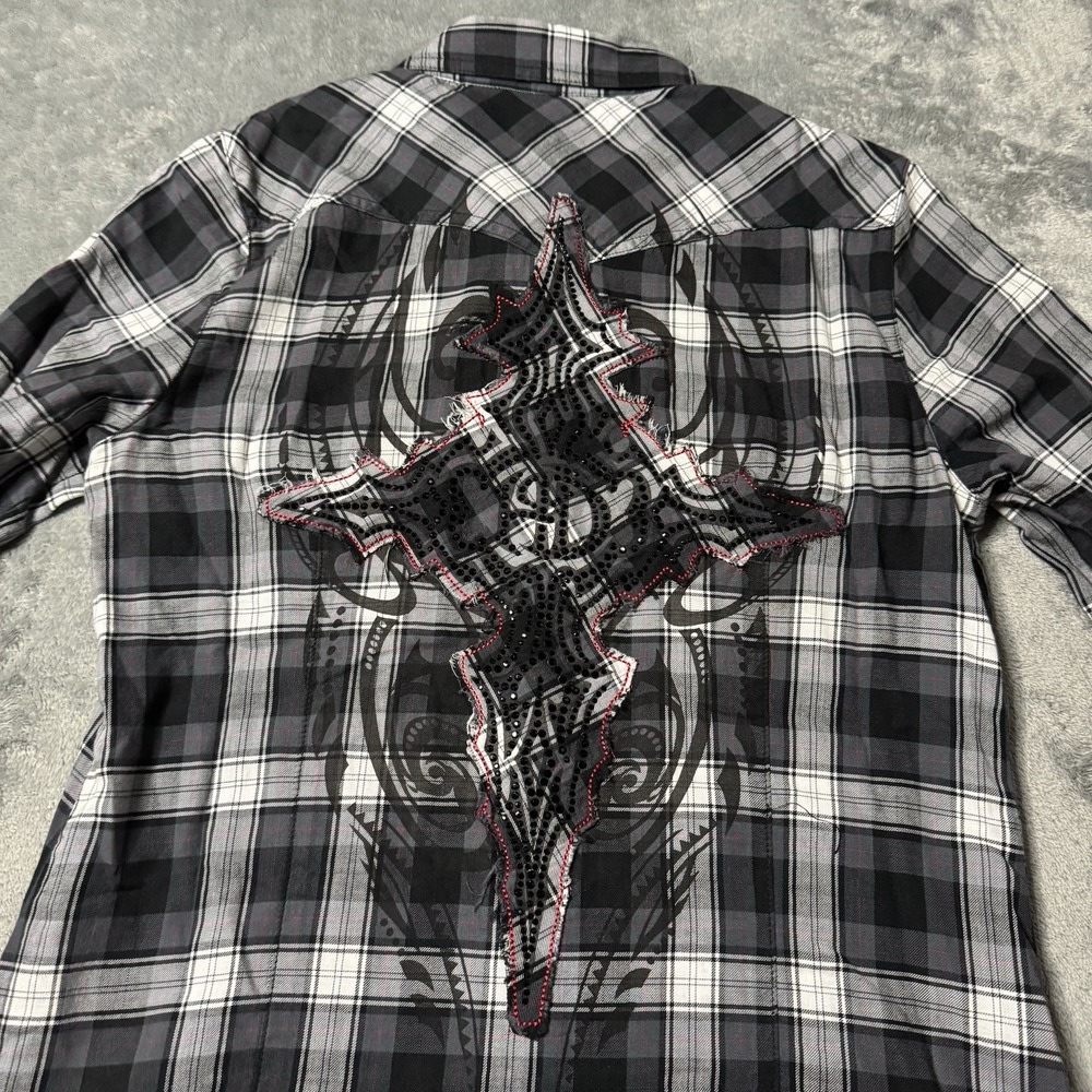 Harley Davidson Rhinestones Plaid Pearl Snap Button Pockets Shirt Women's Size S - Picture 6 of 8